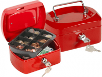 Caja de caudales de acero pequeña con portamonedas roja