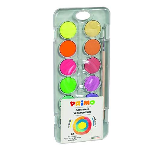 Acuarelas colores fluorescentes y metálicos, hechas en Italia, 12 pastillas de ø 30 mm - Primo Acuarelas colores fluorescentes y metálicos, hechas en Italia, 12 pastillas de ø 30 mm - Primo