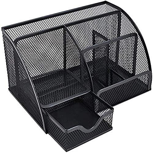 Armonía - Organizador de oficina curvo en malla de metal, negro, 5 casillas, 220×140×130 mm Armonía - Organizador de oficina curvo en malla de metal, negro, 5 casillas, 220×140×130 mm