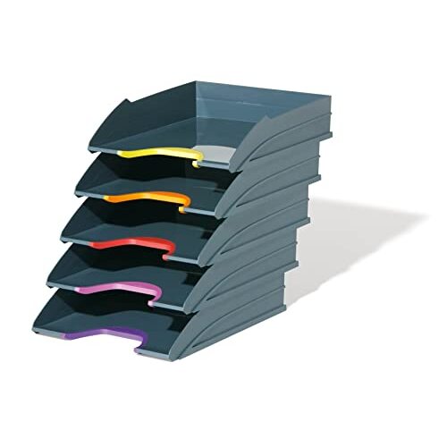 Set 5 bandejas para correo A4, antracita con ranuras en colores vivos - Durable Varicolor Set 5 bandejas para correo A4, antracita con ranuras en colores vivos - Durable Varicolor
