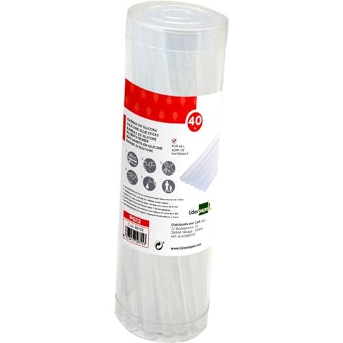 Envase 40 barritas termofusibles (pegamento caliente), 7 × 200 mm, incoloras - Liderpapel Envase 40 barritas termofusibles (pegamento caliente), 7 × 200 mm, incoloras - Liderpapel