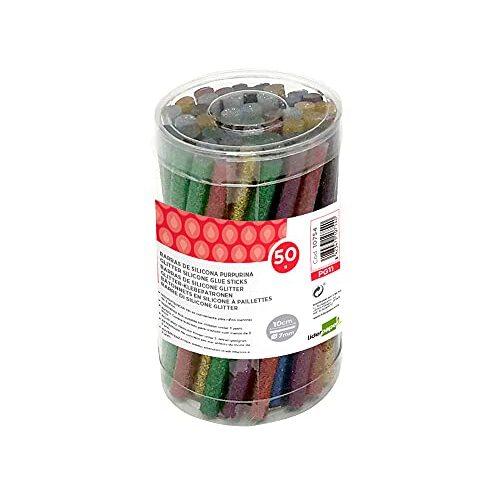 Liderpapel - Bote 50 barras de adhesivo termofusible purpurina, colores surtidos, ø 7 × 100 mm Liderpapel - Bote 50 barras de adhesivo termofusible purpurina, colores surtidos, ø 7 × 100 mm