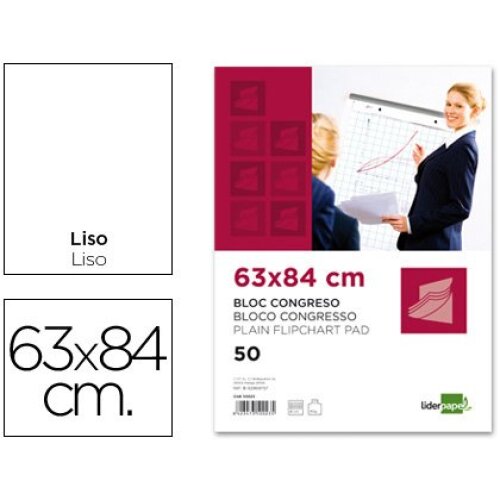Liderpapel - Bloc congreso 63×84 cm, 50 hojas de 80 g/m², blanco, liso Liderpapel - Bloc congreso 63×84 cm, 50 hojas de 80 g/m², blanco, liso