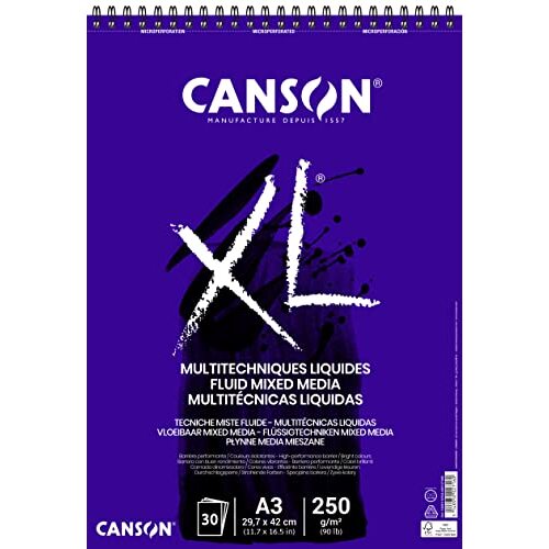 Canson XL - Papel dibujo Mix Media, multitécnica, grano medio, A4 (210×297 mm), 30 hojas de 300 g/m² Canson XL - Papel dibujo Mix Media, multitécnica, grano medio, A4 (210×297 mm), 30 hojas de 300 g/m²