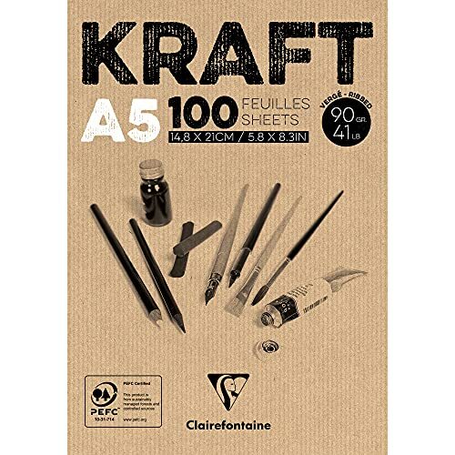 Clairefontaine - Bloc de papel kraft verjurado, 100 hojas de 90 g/m² en formato A5 (148×210 mm), para dibujo y boceto Clairefontaine - Bloc de papel kraft verjurado, 100 hojas de 90 g/m² en formato A5 (148×210 mm), para dibujo y boceto