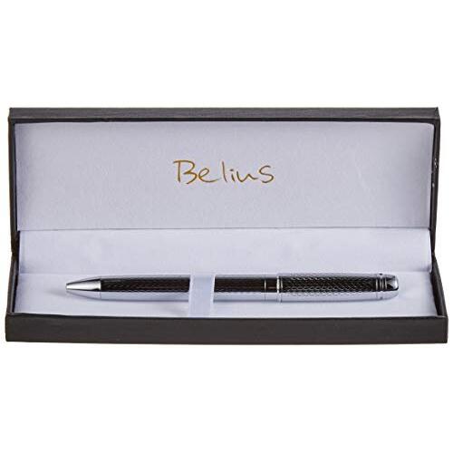 Bolígrafo Belius Basilea con acabado en cromo mate, tinta azul, 1.0 mm, mecanismo de giro (hélice), estuche Bolígrafo Belius Basilea con acabado en cromo mate, tinta azul, 1.0 mm, mecanismo de giro (hélice), estuche