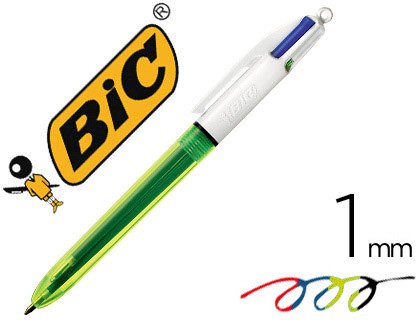 Bolígrafos Bic 4 colores, cuerpo fluorescente