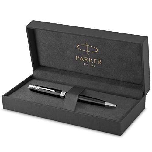Parker Sonnet - Bolígrafo con cuerpo acabado en laca negra con adornos en paladio, punta media, estuche Parker Sonnet - Bolígrafo con cuerpo acabado en laca negra con adornos en paladio, punta media, estuche