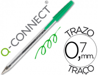 Boligrafo transparente barato de punta mediana Q-Connect verde