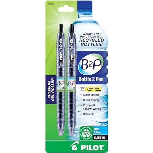 Set 2 bolígrafos ecológicos Pilot B2P, hechos con botellas recicladas, punta fina, tinta negra Set 2 bolígrafos ecológicos Pilot B2P, hechos con botellas recicladas, punta fina, tinta negra
