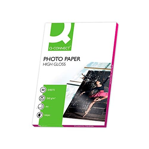 Papel fotográfico alto brillo para ink-jet, paq. 50 h. A4, 260 g/m² - Q-Connect Papel fotográfico alto brillo para ink-jet, paq. 50 h. A4, 260 g/m² - Q-Connect