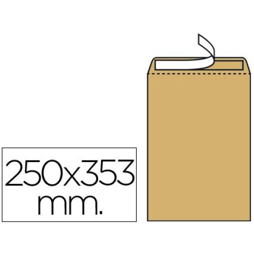 Caja 250 bolsas 250x353 mm (folio prolongado) kraft 90g, tira de silicona Caja 250 bolsas 250x353 mm (folio prolongado) kraft 90g, tira de silicona