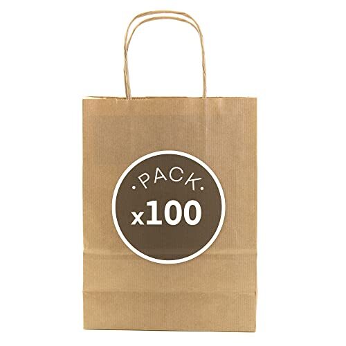 100 bolsas con asas de papel reciclado, papel kraft, 20×24×8 cm 100 bolsas con asas de papel reciclado, papel kraft, 20×24×8 cm
