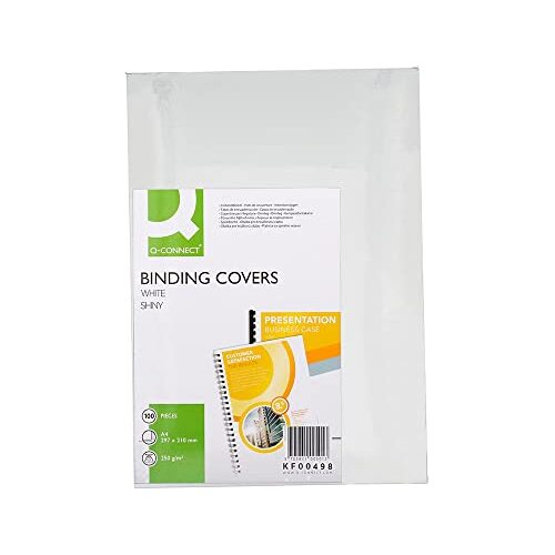 Pack 100 portadas cartoncillo brillante, 215 g/m², blancas, A4 - Q-Connect Pack 100 portadas cartoncillo brillante, 215 g/m², blancas, A4 - Q-Connect