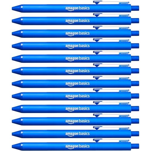 Caja 12 bolígrafos bola retráctiles, azul - Amazon Basics Caja 12 bolígrafos bola retráctiles, azul - Amazon Basics