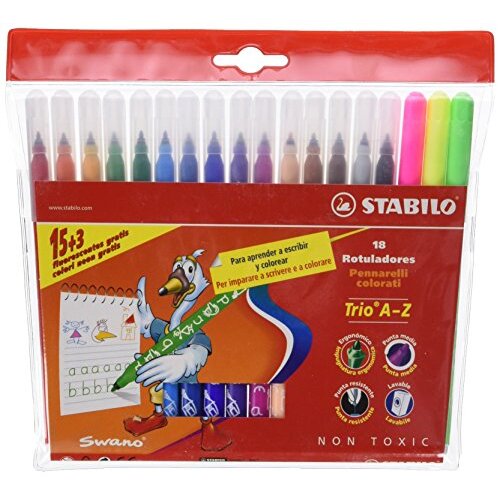 Caja 18 rotuladores Stabilo Trio, para aprender a escribir y colorear Caja 18 rotuladores Stabilo Trio, para aprender a escribir y colorear