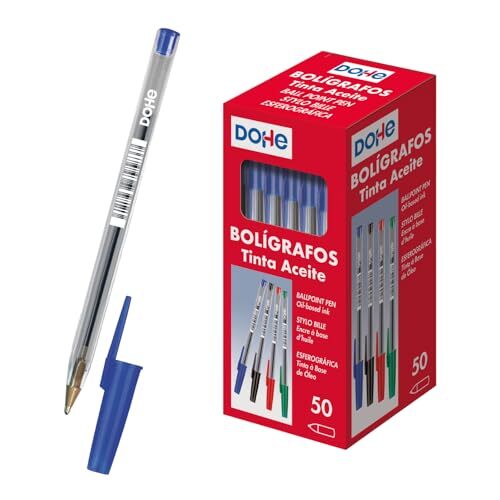 Caja de 50 bolígrafos con capuchón, trazo 0.4 mm, tinta aceite azul - Dohe Caja de 50 bolígrafos con capuchón, trazo 0.4 mm, tinta aceite azul - Dohe