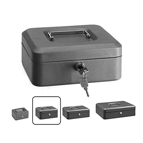 Arregui - Caja de caudales pequeña, 20 cm de ancho, gris grafito, con bandeja interior Arregui - Caja de caudales pequeña, 20 cm de ancho, gris grafito, con bandeja interior