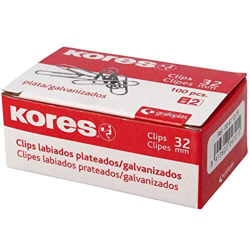 Kores - Cajita 100 clips labiados galvanizados, N.º 2 (32 mm) Kores - Cajita 100 clips labiados galvanizados, N.º 2 (32 mm)