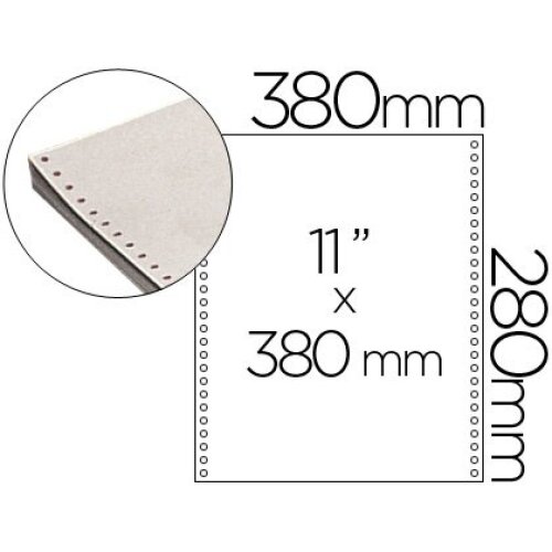 Papel continuo 380×11", blanco, caja de 2500 hojas Papel continuo 380×11", blanco, caja de 2500 hojas