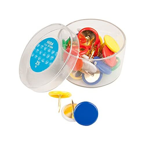 Cajita 25 chinchetas colores plastificadas con cabeza plana Cajita 25 chinchetas colores plastificadas con cabeza plana