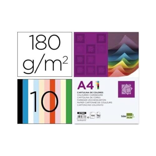 Paquete 100 cartulinas de colores A4, 180 g, 10 colores surtidos (10 hojas de cada color) - Liderpapel Paquete 100 cartulinas de colores A4, 180 g, 10 colores surtidos (10 hojas de cada color) - Liderpapel