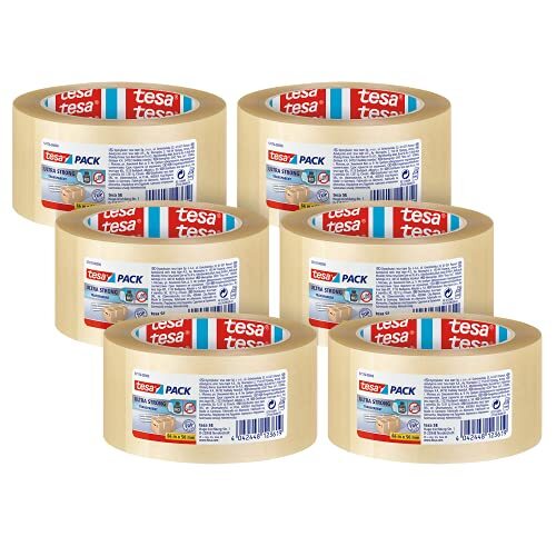 Tesa Pack - Lote 6 rollos cinta adhesiva extrafuerte, silenciosa, transparente, 66 m × 50 mm Tesa Pack - Lote 6 rollos cinta adhesiva extrafuerte, silenciosa, transparente, 66 m × 50 mm