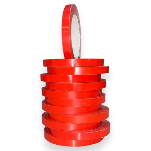 Pack 12 rollos cinta adhesiva sellabolsas, color rojo, 12 mm × 66 m Pack 12 rollos cinta adhesiva sellabolsas, color rojo, 12 mm × 66 m