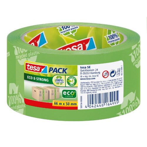 Tesapack Eco & Strong - Cinta de embalaje verde, rollo 50 mm × 66 m Tesapack Eco & Strong - Cinta de embalaje verde, rollo 50 mm × 66 m