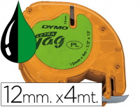 Cinta Dymo Letratag Plástico 12 mm Negro / Verde