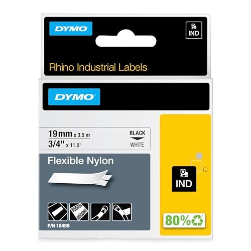Dymo Rhino Industrial S0718120 - Cinta rotulación flexible de nailon, 19 mm × 3.5 mm, negro sobre blanco Dymo Rhino Industrial S0718120 - Cinta rotulación flexible de nailon, 19 mm × 3.5 mm, negro sobre blanco