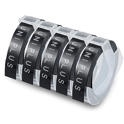 Lote 5 rollos cinta en relieve autoadhesiva compatible con rotuladoras Dymo Omega, 9 mm × 3 m, negra Lote 5 rollos cinta en relieve autoadhesiva compatible con rotuladoras Dymo Omega, 9 mm × 3 m, negra