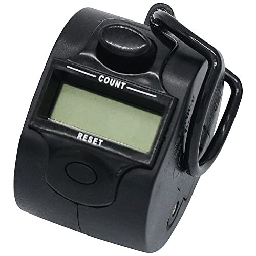 Contador manual digital de 5 dígitos con botón principal para contar y pequeño, menos accesible, para reiniciar Contador manual digital de 5 dígitos con botón principal para contar y pequeño, menos accesible, para reiniciar