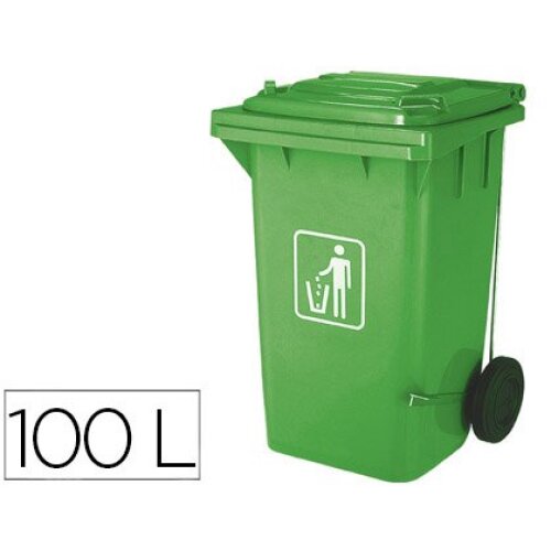 Cubo de basura verde para reciclar vidrio, 100 l, tapa y ruedas, 75 × 47 × 37 cm Cubo de basura verde para reciclar vidrio, 100 l, tapa y ruedas, 75 × 47 × 37 cm