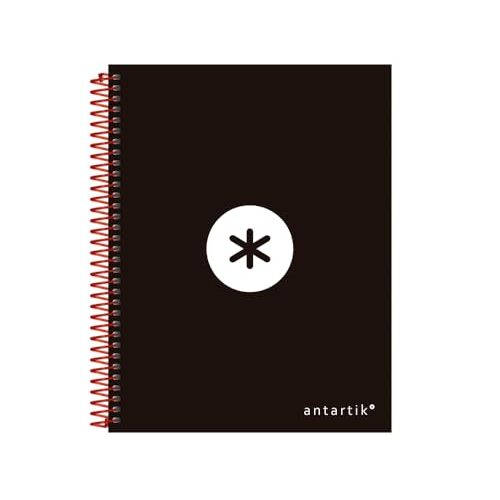 Cuaderno Antartik A5, 120h, 100 g, liso, bandas, 6 taladros, negro