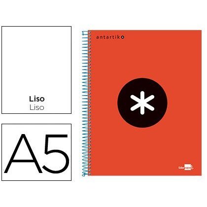 Cuaderno Antartik A5, 120h, 100 g, liso, bandas, 6 taladros, rojo