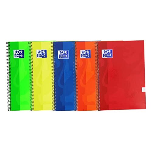 Pack 5 cuadernos Oxford de tapa extradura, folio, 80 h. cuadriculadas, colores surtidos