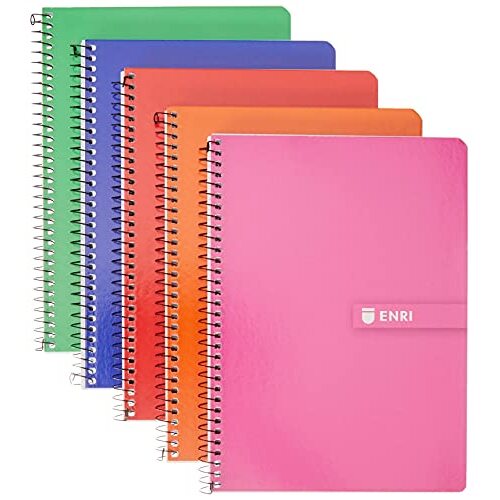 ENRI - Pack 5 cuadernos tapa dura, 80 hojas, cuadriculados, A5 (215 × 155 mm)