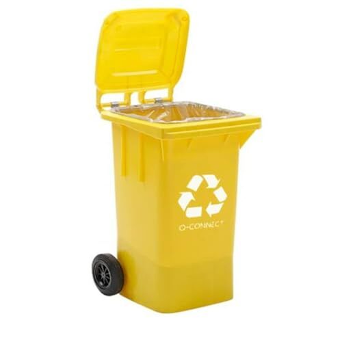 Cubo amarillo para reciclar plásticos y envases, 100 litros, tapa y ruedas, 75 × 47 × 37 cm Cubo amarillo para reciclar plásticos y envases, 100 litros, tapa y ruedas, 75 × 47 × 37 cm