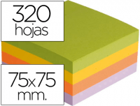 Cubo de 320 notas adhesivas de colores de 75x75 mm