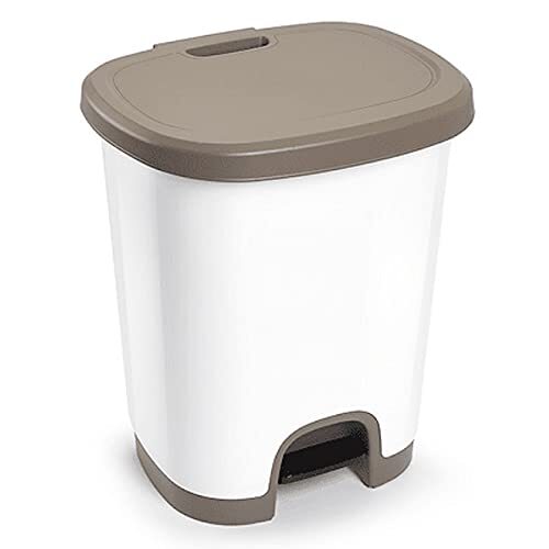Cubo de basura de 27 litros con pedal de apertura, libre de BPA, 45×38×32 cm, blanco y marrón Cubo de basura de 27 litros con pedal de apertura, libre de BPA, 45×38×32 cm, blanco y marrón