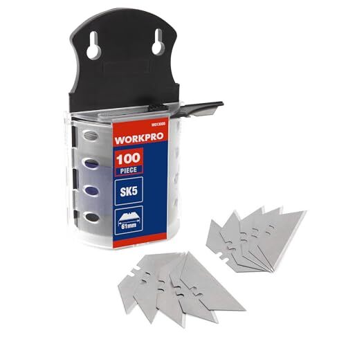 Pack 100 cuchillas universales trapezoidales para cúter en acero SK5 - Workpro