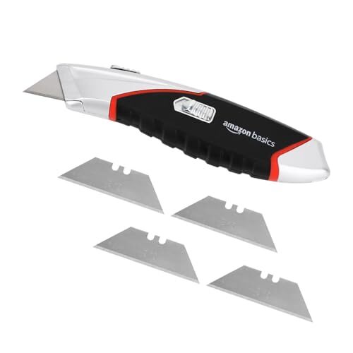 Amazon Basics - Cúter para uso general con mango ergonómico engomado, depósito de cuchillas, hoja bloqueable en tres posiciones Amazon Basics - Cúter para uso general con mango ergonómico engomado, depósito de cuchillas, hoja bloqueable en tres posiciones