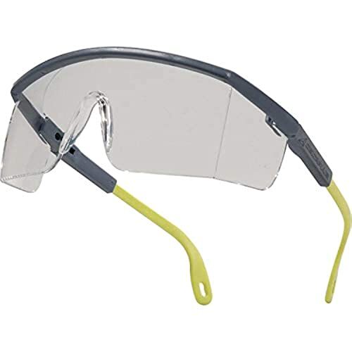 Delta Plus - Gafas protectoras UV400, de policarbonato monobloque incoloro, patillas de color gris y amarillo Delta Plus - Gafas protectoras UV400, de policarbonato monobloque incoloro, patillas de color gris y amarillo