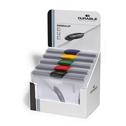 Set 30 carpetas con pinza Durable Swingclip A4 para 30 hojas, color transparente, pinza colores surtidos Set 30 carpetas con pinza Durable Swingclip A4 para 30 hojas, color transparente, pinza colores surtidos