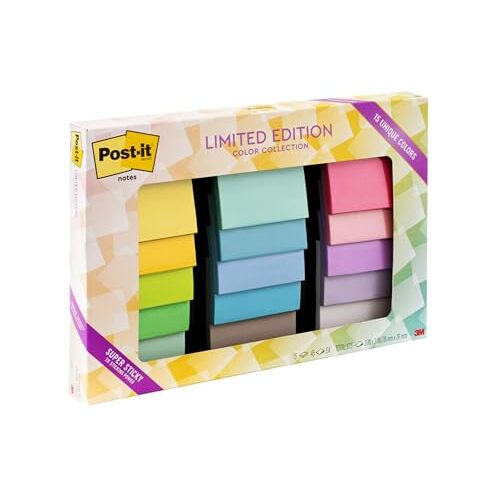 Notas Post-it Super Sticky - Edición limitada con 15 colores únicos - Formato cuadrado 76×76 mm Notas Post-it Super Sticky - Edición limitada con 15 colores únicos - Formato cuadrado 76×76 mm