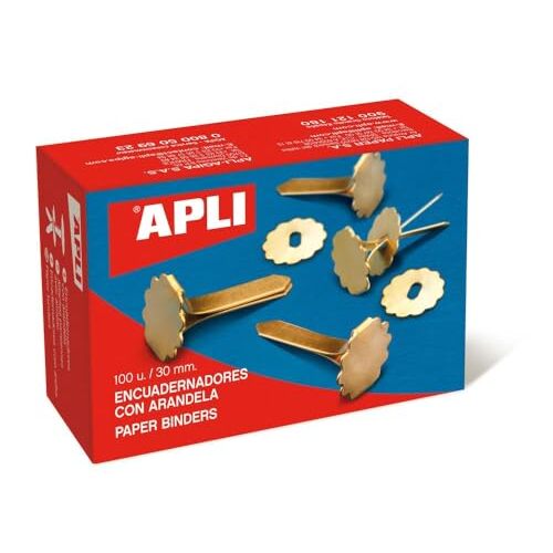 Apli 12286 - Caja 100 encuadernadores de latón con arandela, 30 mm Apli 12286 - Caja 100 encuadernadores de latón con arandela, 30 mm