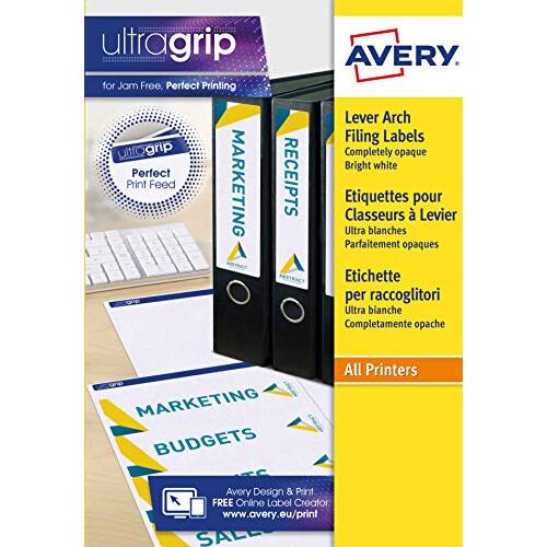 Avery - Caja de 175 etiquetas blancas de 38×192 mm, adhesivo permanente, para lomo de archivadores y carpetas Avery - Caja de 175 etiquetas blancas de 38×192 mm, adhesivo permanente, para lomo de archivadores y carpetas