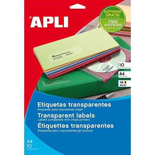 Apli 10053 - Etiquetas transparentes para exterior A4, poliéster, para impresora inkjet Apli 10053 - Etiquetas transparentes para exterior A4, poliéster, para impresora inkjet