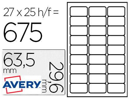 Etiquetas Avery Removibles 63.5x29.6 mm